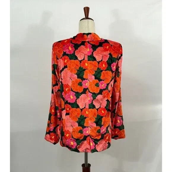 MIXED by Nasrin Sz XS Red Pink Floral Velvet Blazer Jacket Ruby - Picture 6 of 10